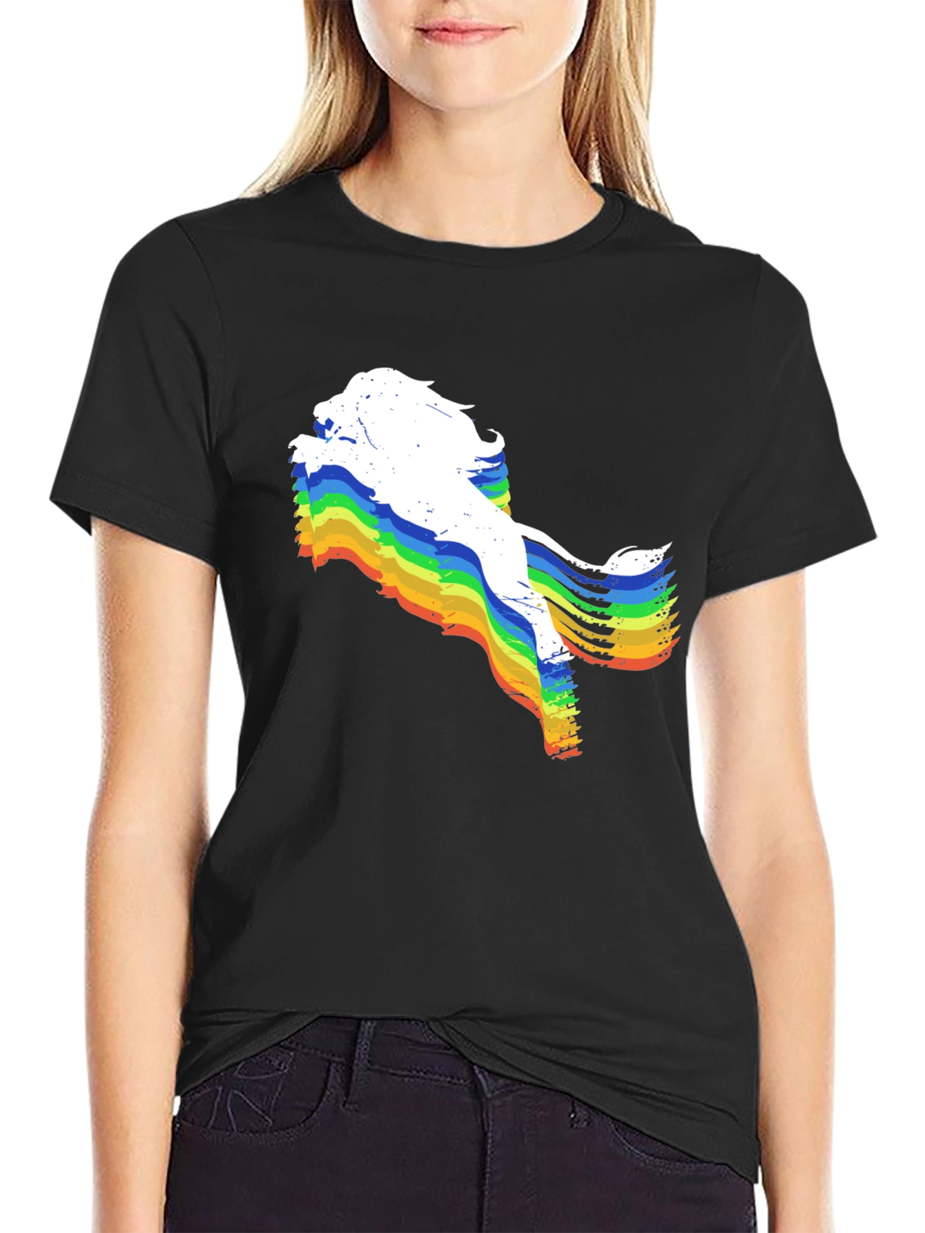 Rainbow Lion Graphic Tee - Unique Mens Black T-Shirt