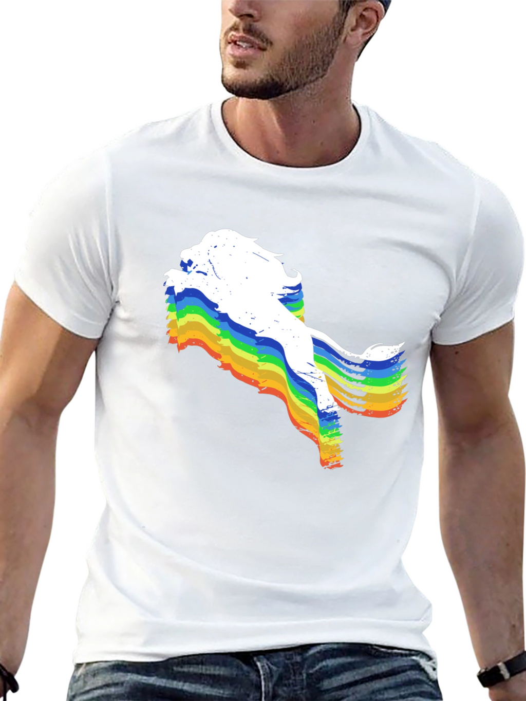 Rainbow Lion Graphic Tee - Unique Mens Black T-Shirt
