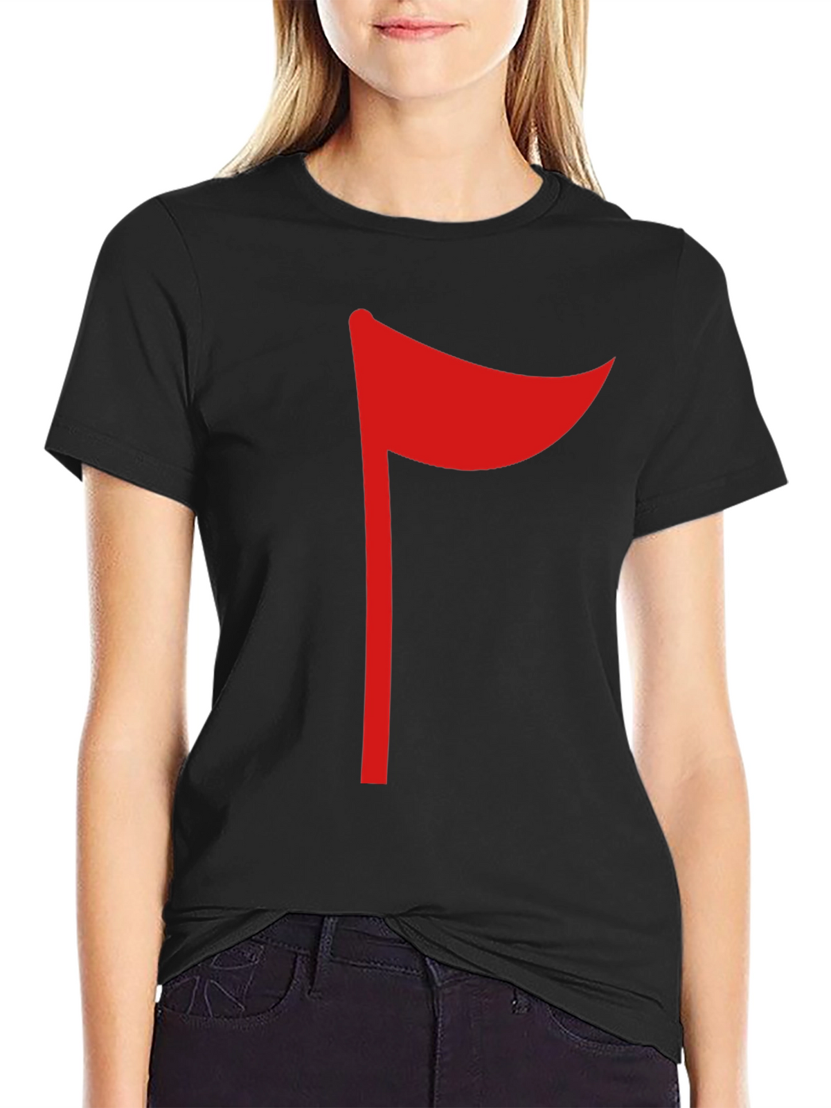 Red Flag Graphic Black T-Shirt Casual Tee