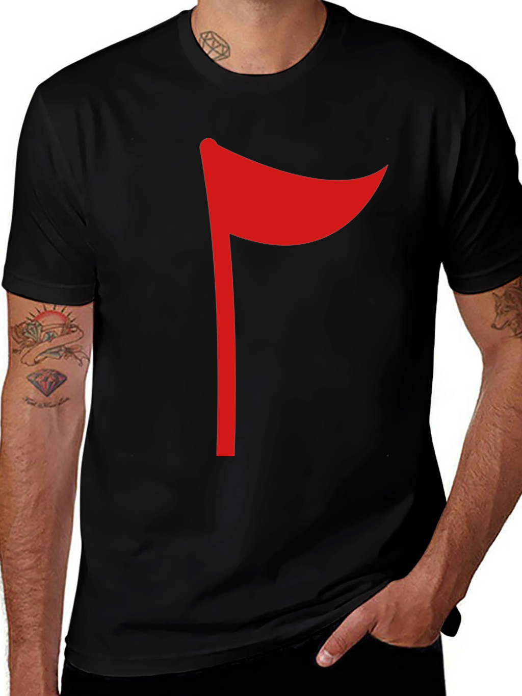 Red Flag Graphic Black T-Shirt Casual Tee