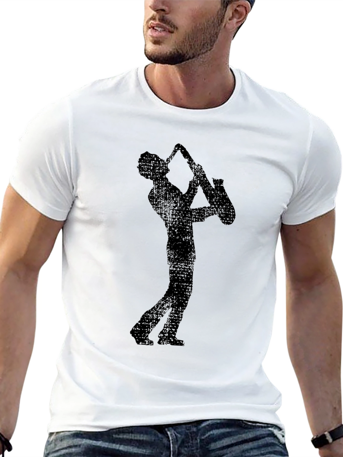 Saxophone Player Graphic T-Shirt - Black
