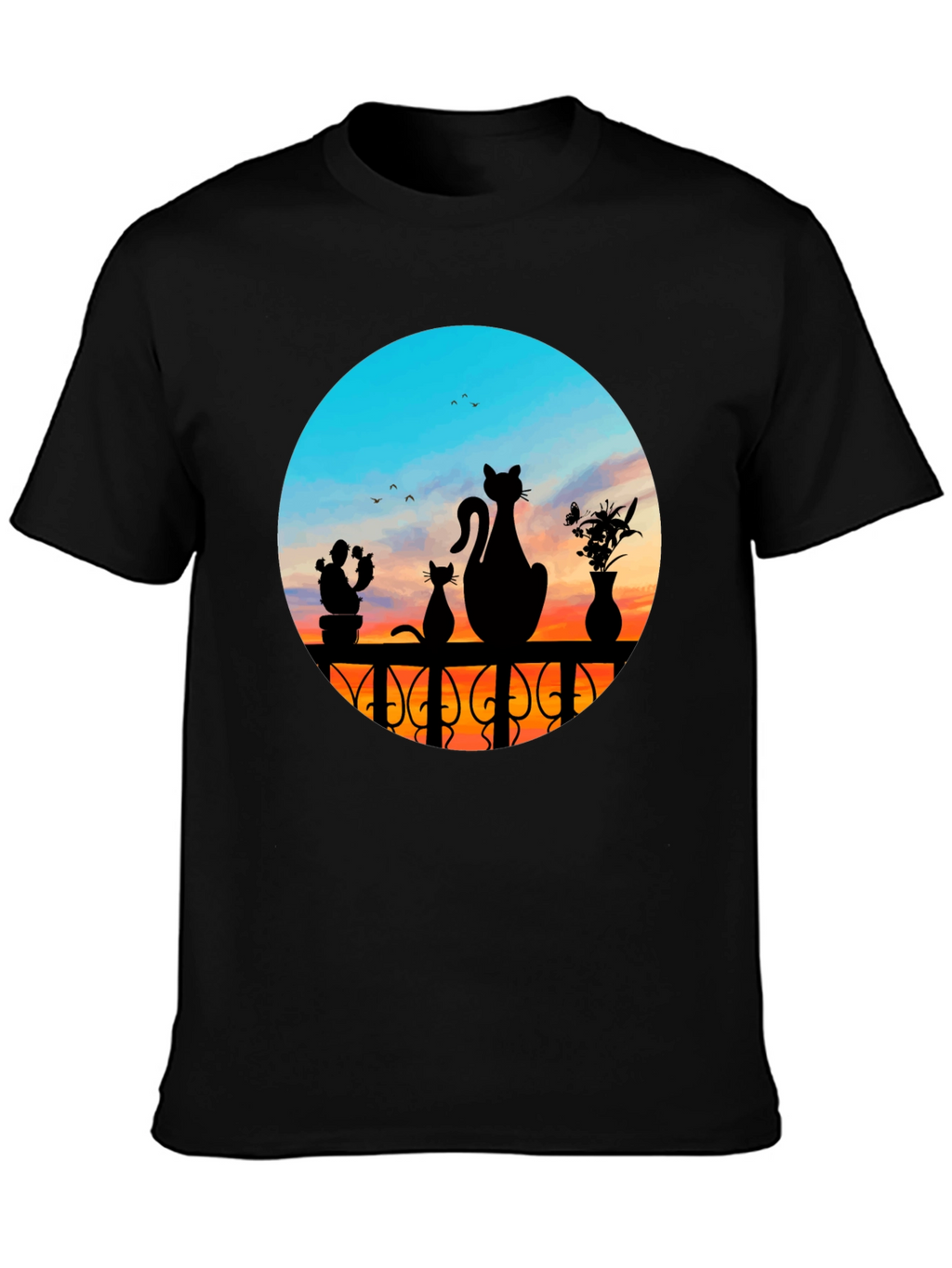 Cats at Sunset Graphic Tee - Black Cotton Blend