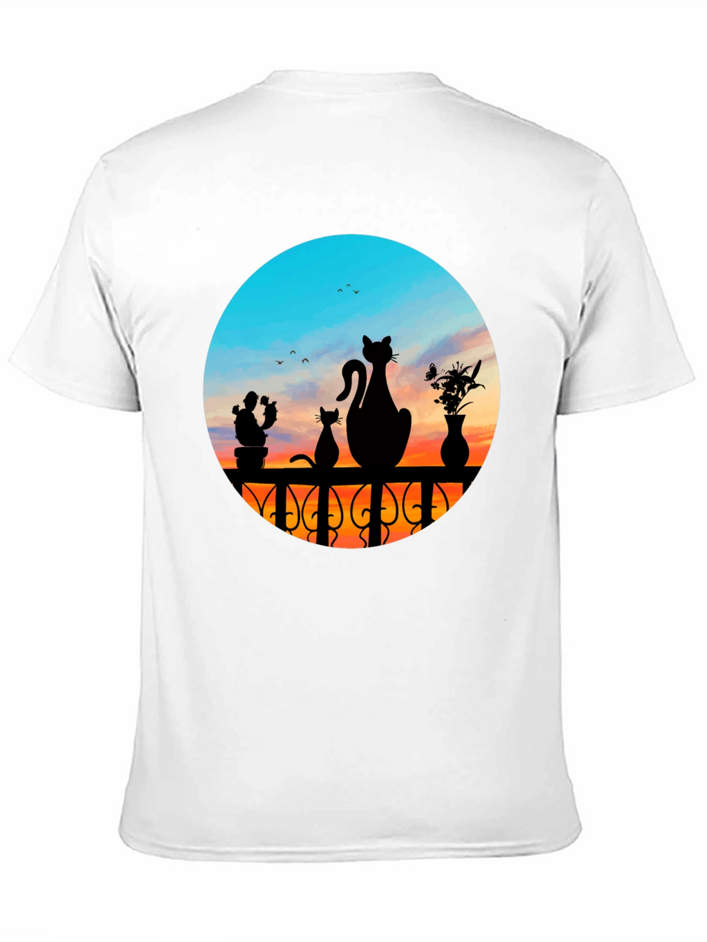 Cats at Sunset Graphic Tee - Black Cotton Blend