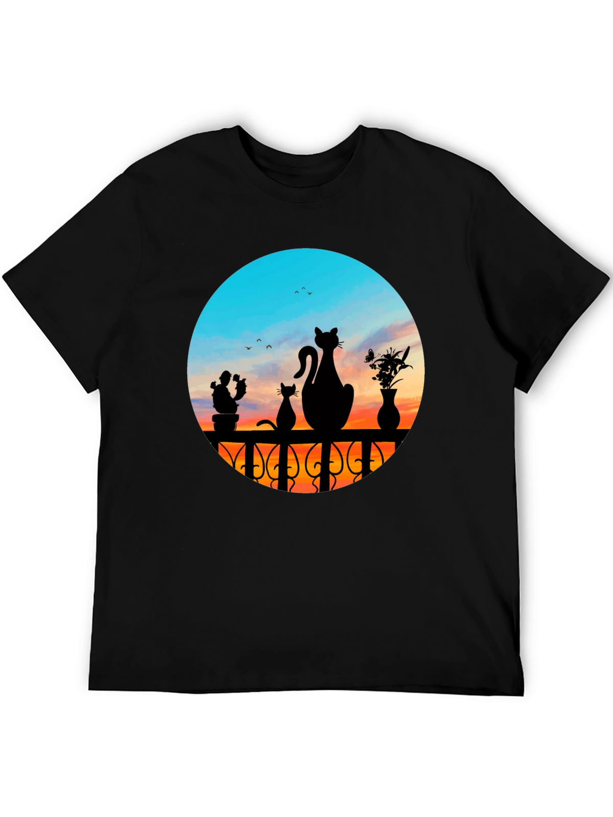Cats at Sunset Graphic Tee - Black Cotton Blend