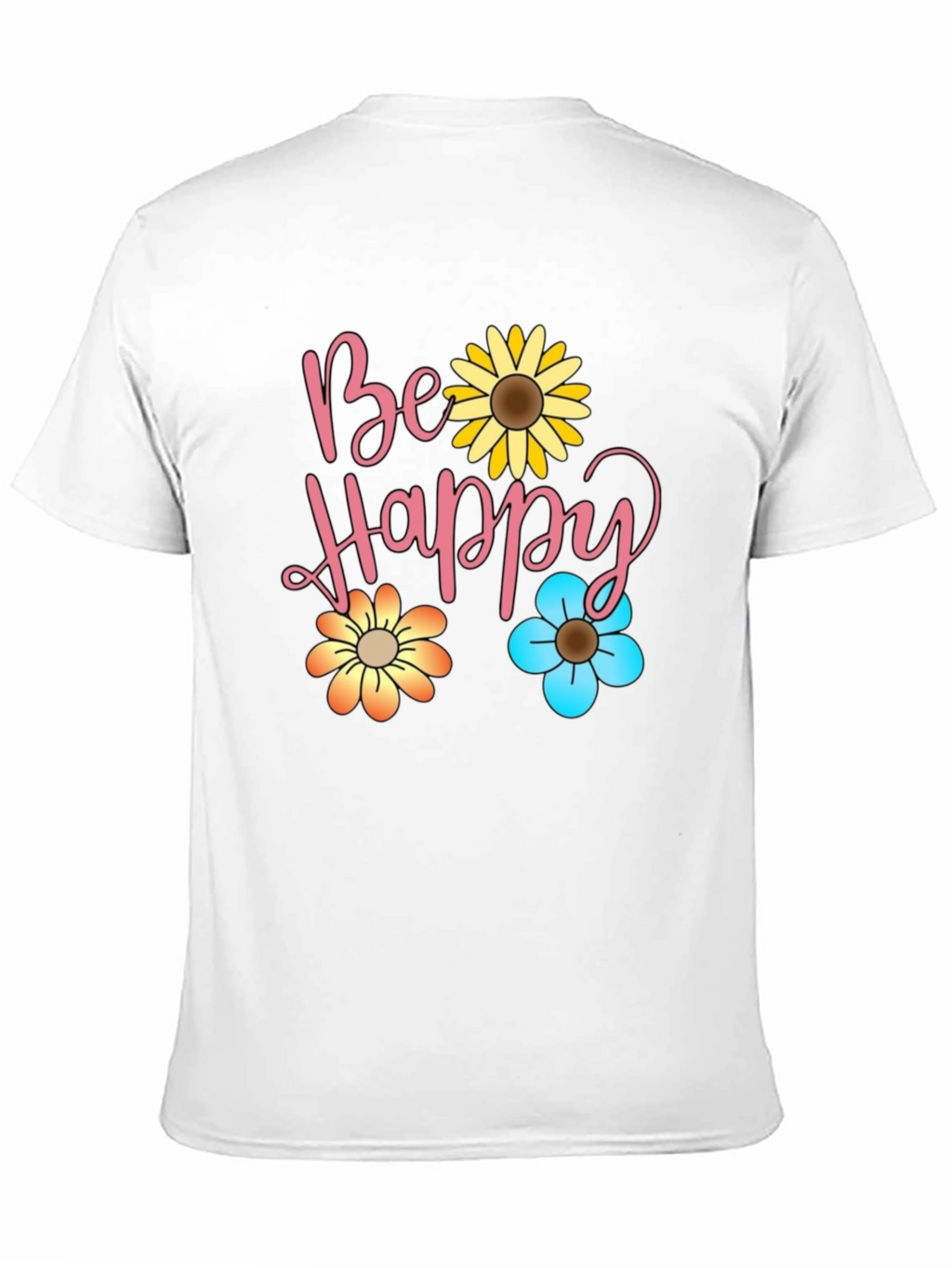 Be Happy Floral Print Black T-Shirt