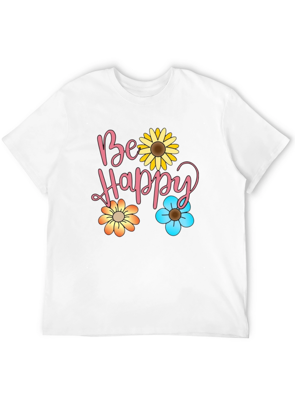 Be Happy Floral Print Black T-Shirt
