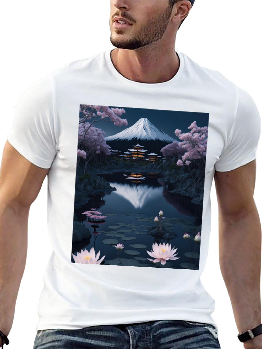 Mount Fuji Lotus Pond Graphic Tee