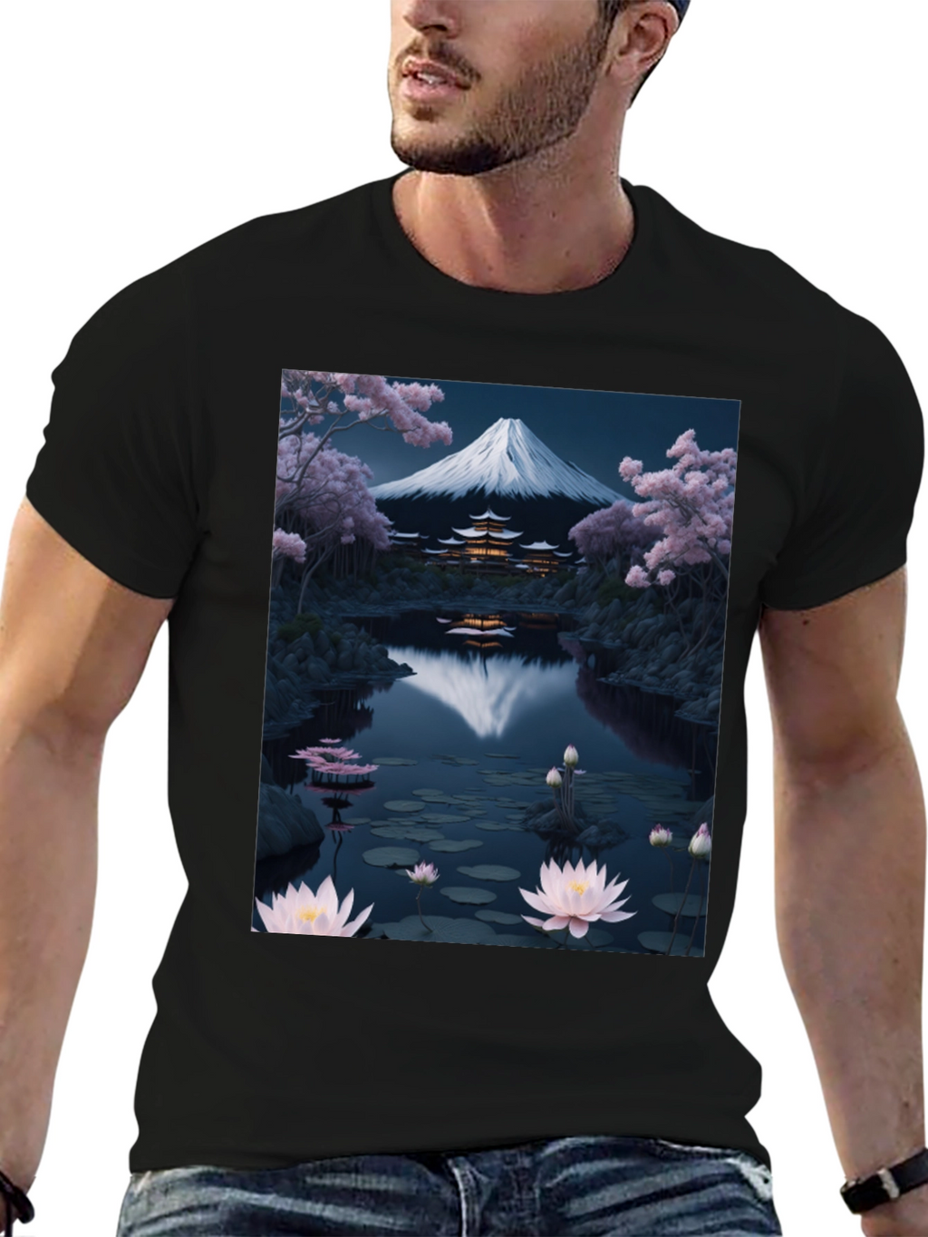 Mount Fuji Lotus Pond Graphic Tee