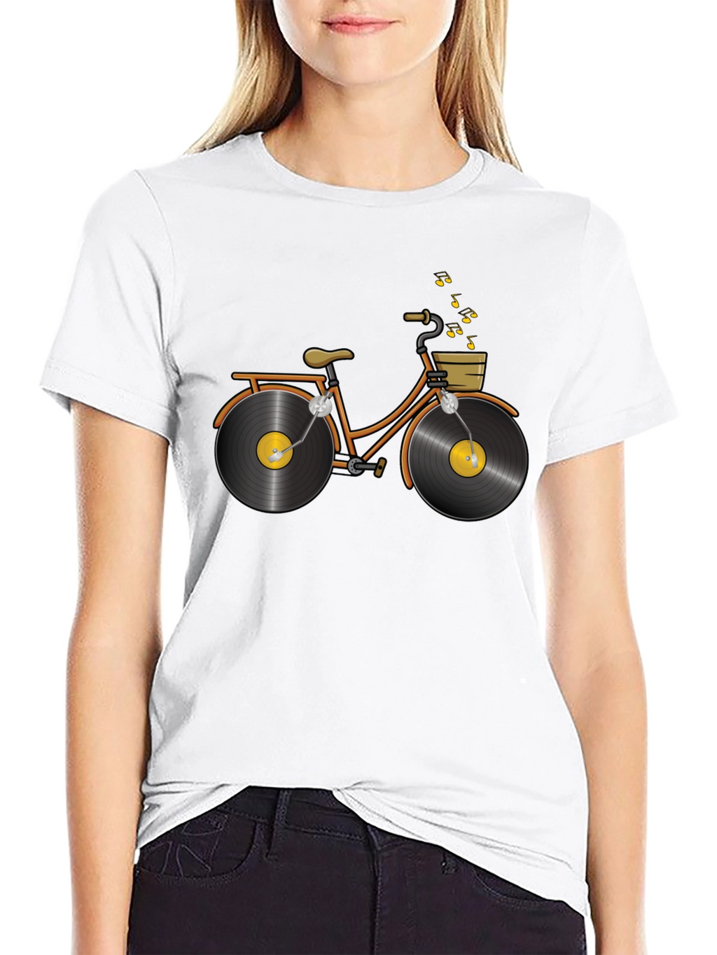 Unique Vinyl Record Bicycle Graphic T-Shirt