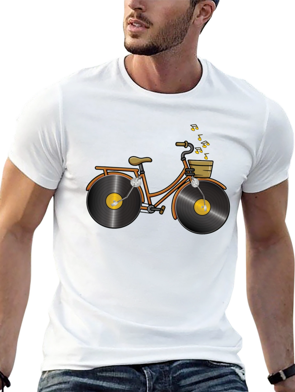 Unique Vinyl Record Bicycle Graphic T-Shirt