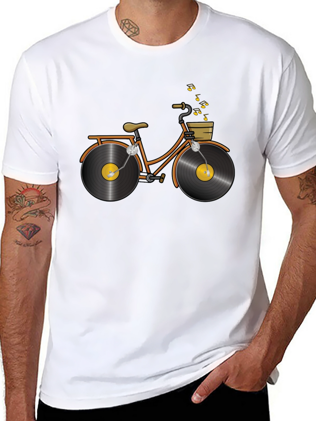 Unique Vinyl Record Bicycle Graphic T-Shirt