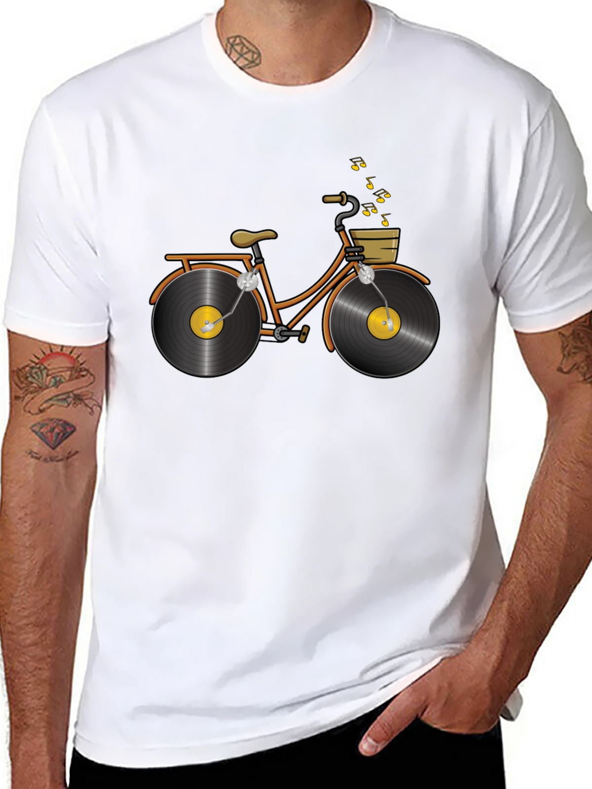 Unique Vinyl Record Bicycle Graphic T-Shirt