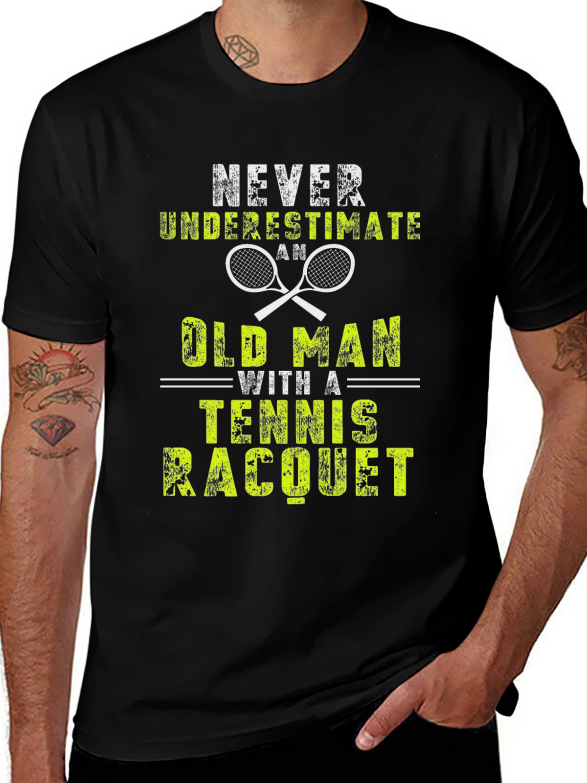 Never Underestimate an Old Man Tennis Racquet T-Shirt