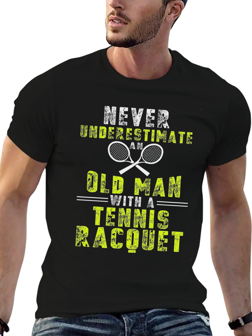 Never Underestimate an Old Man Tennis Racquet T-Shirt