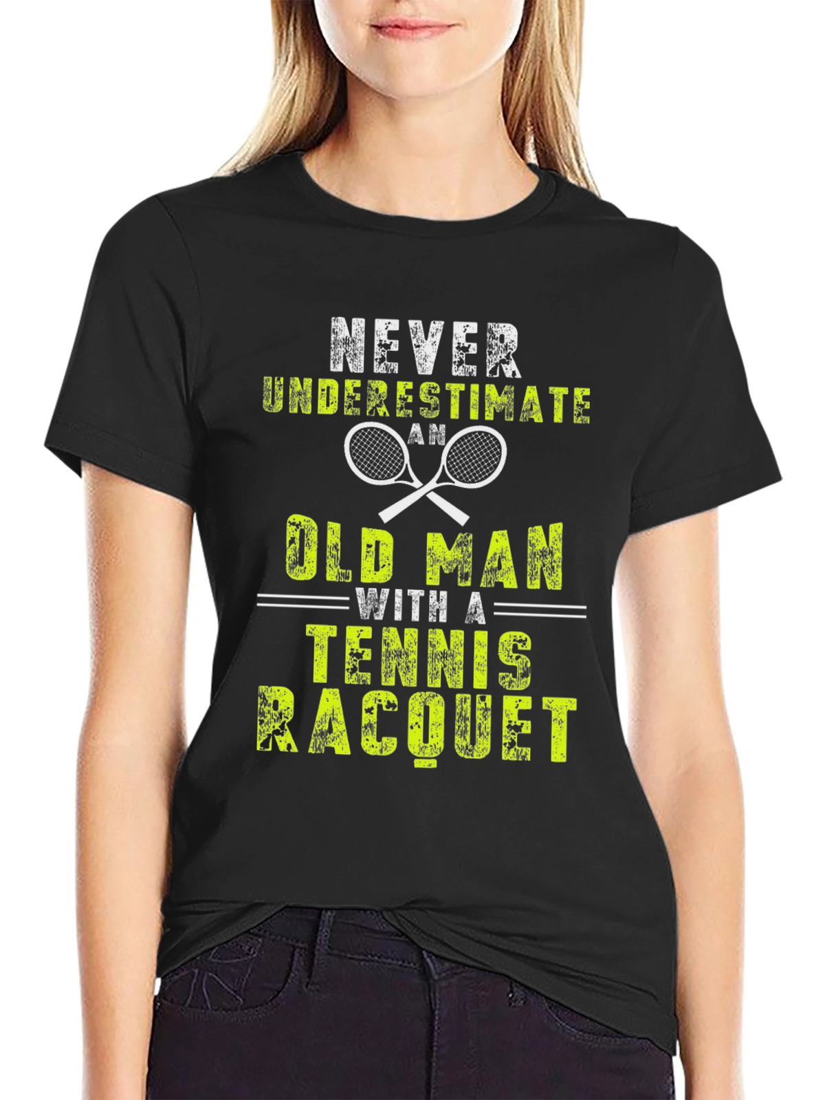 Never Underestimate an Old Man Tennis Racquet T-Shirt