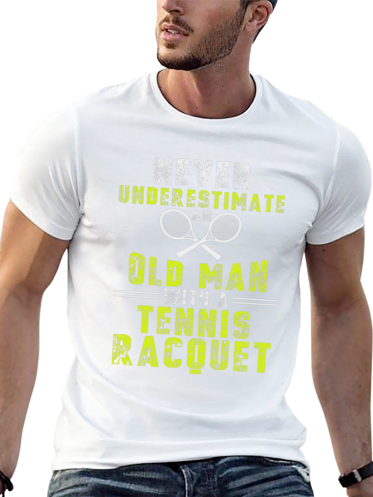 Never Underestimate an Old Man Tennis Racquet T-Shirt