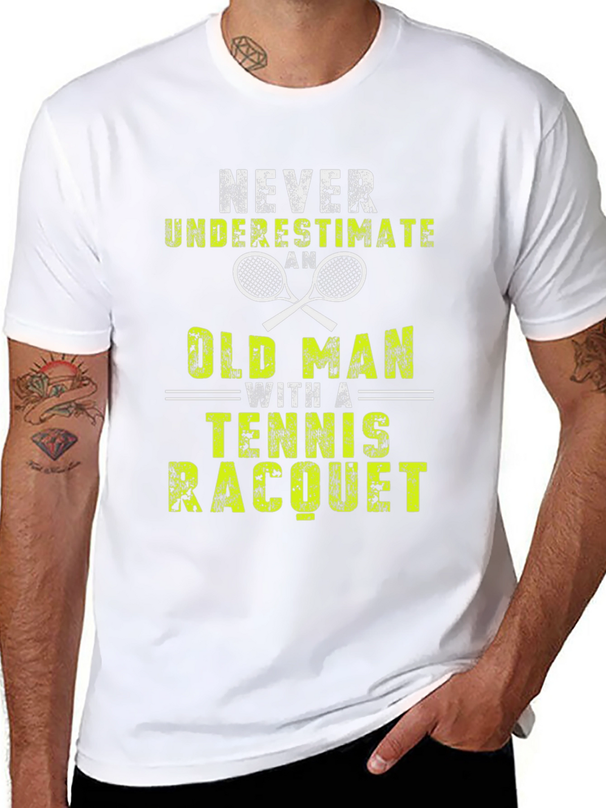 Never Underestimate an Old Man Tennis Racquet T-Shirt