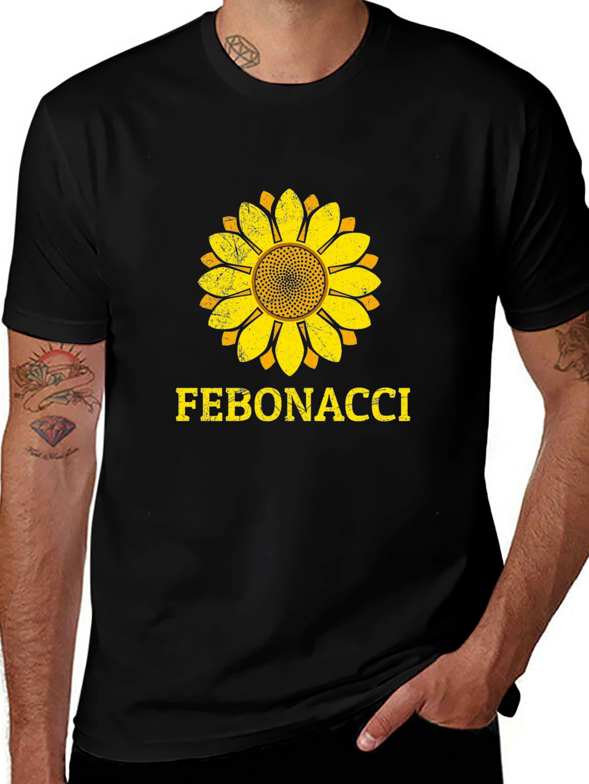 Fibonacci Sunflower Graphic T-Shirt - Black Cotton Tee