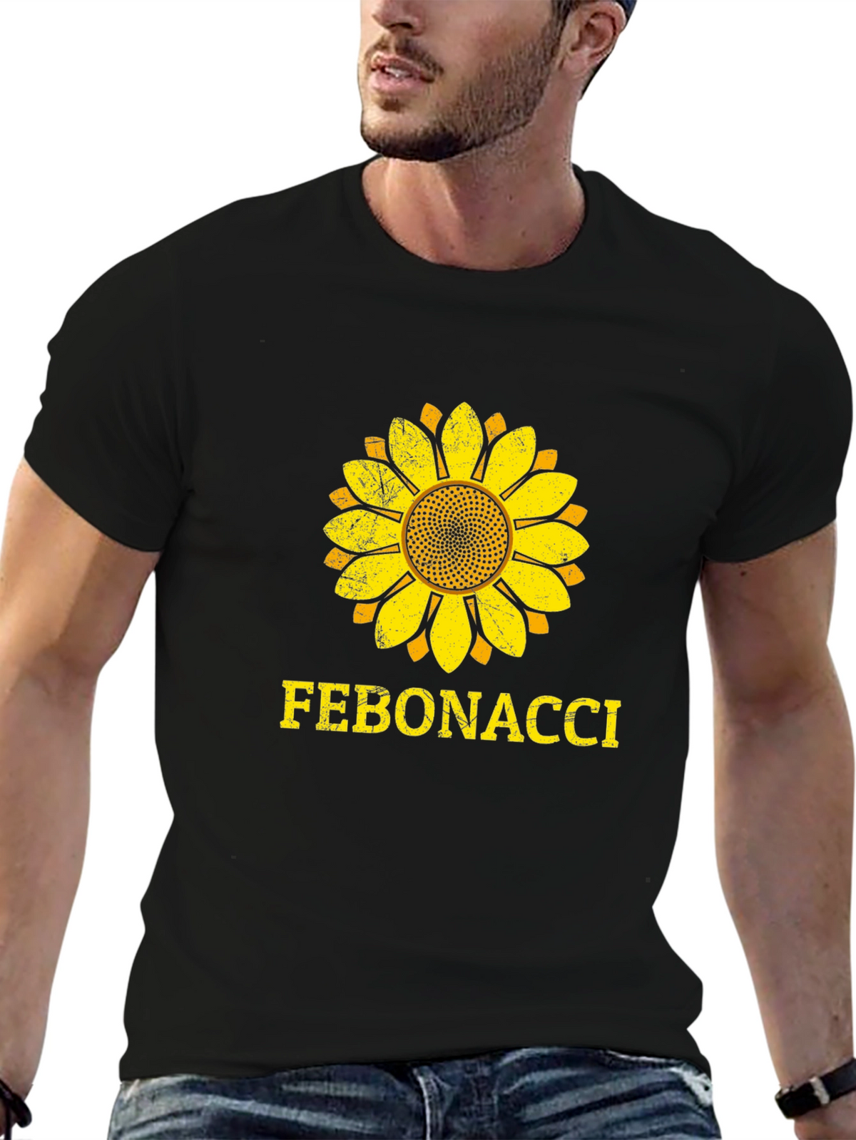 Fibonacci Sunflower Graphic T-Shirt - Black Cotton Tee