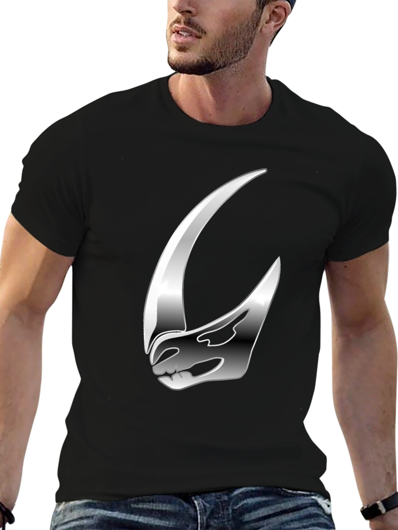 Stylish Silver Helmet Graphic Tee
