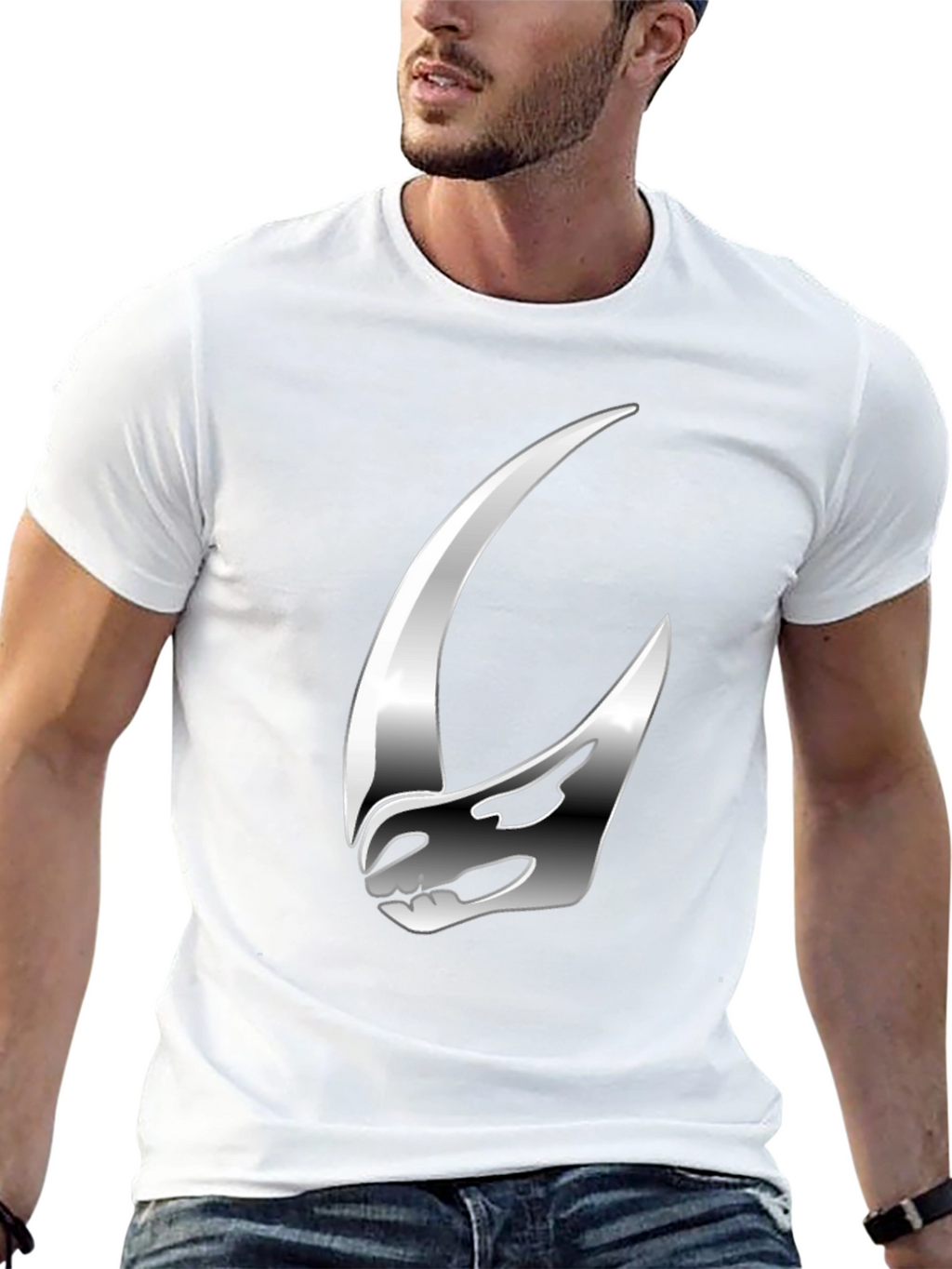 Stylish Silver Helmet Graphic Tee
