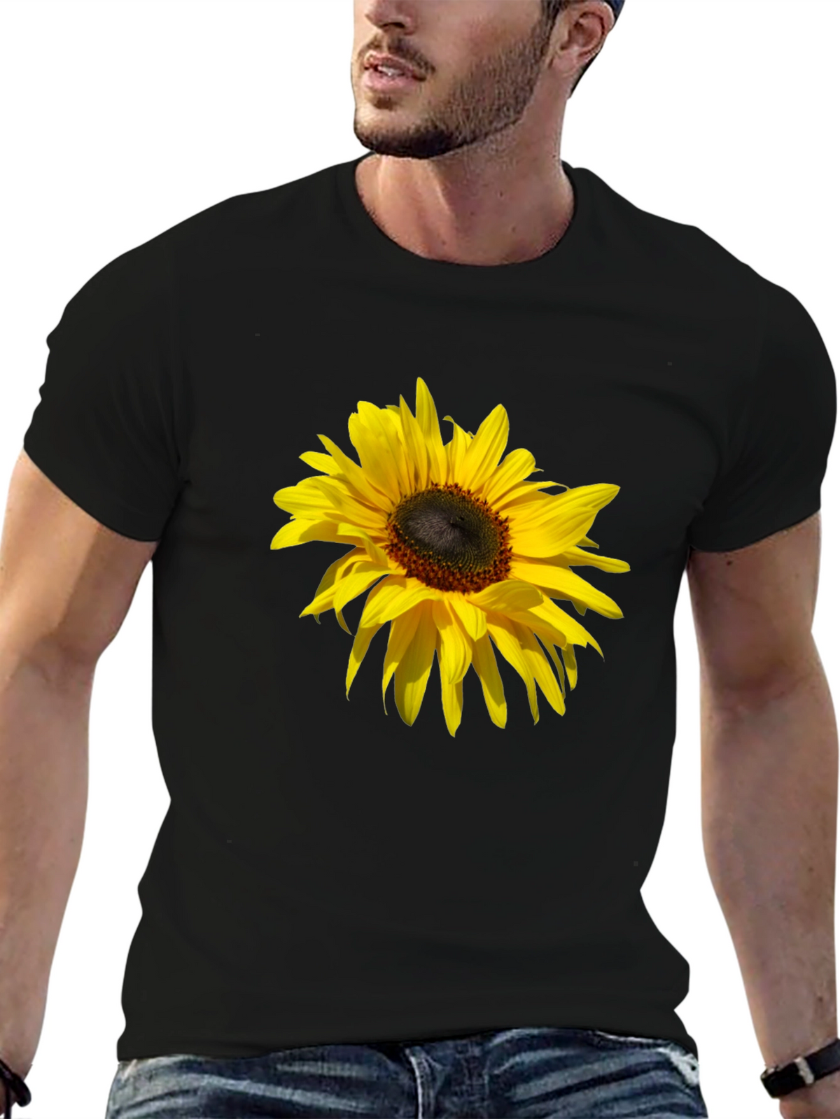 Sunflower Print Black T-Shirt