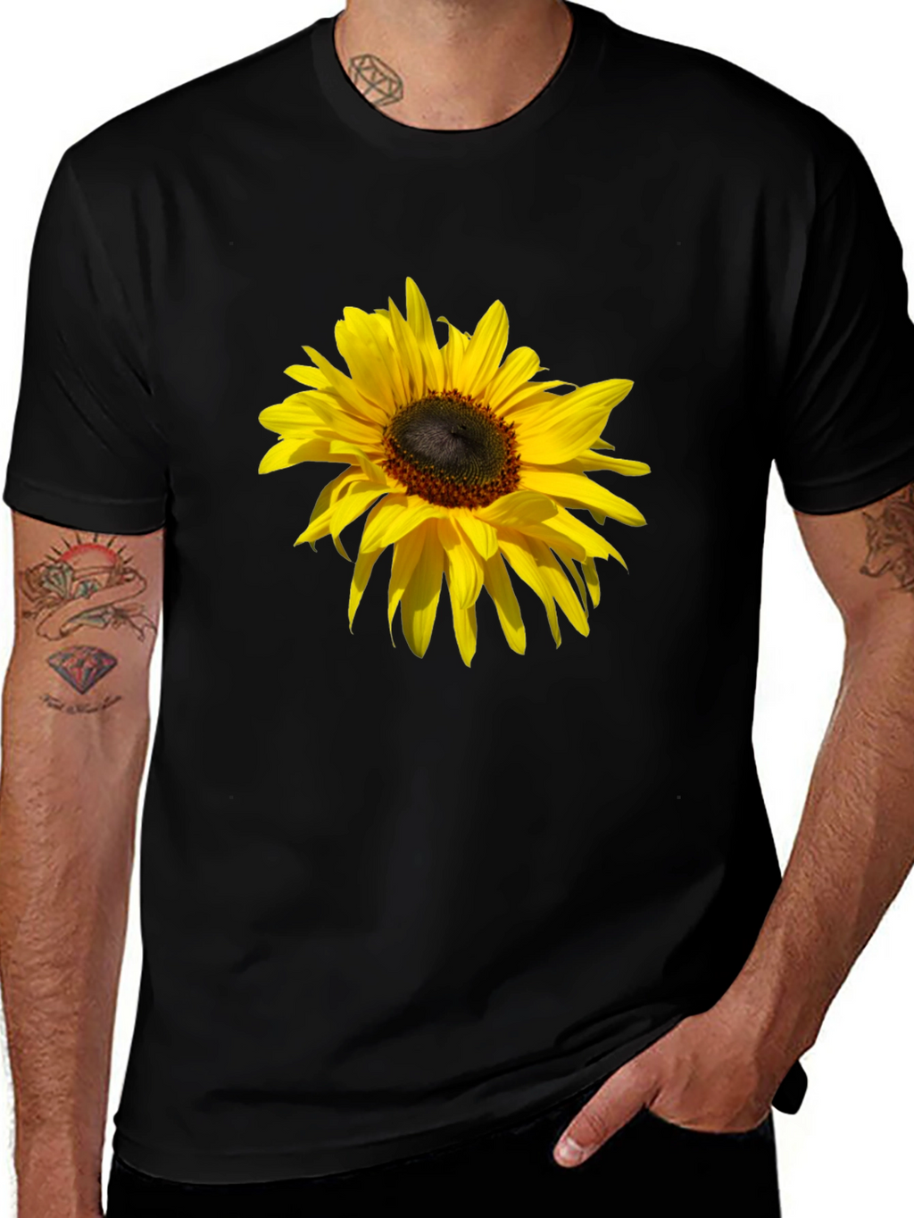 Sunflower Print Black T-Shirt