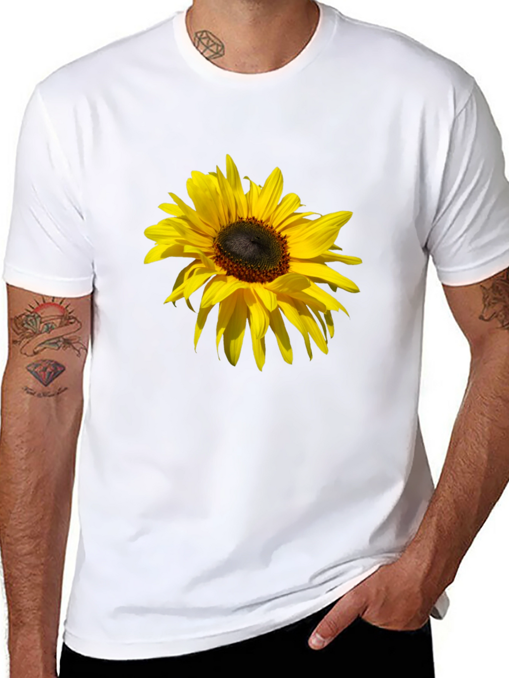 Sunflower Print Black T-Shirt