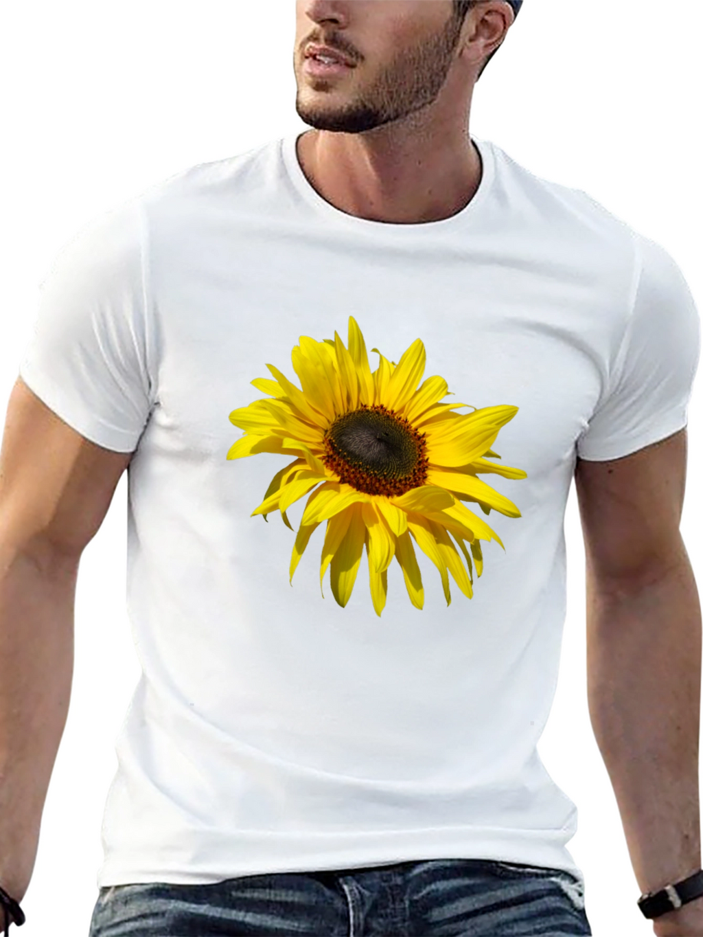 Sunflower Print Black T-Shirt