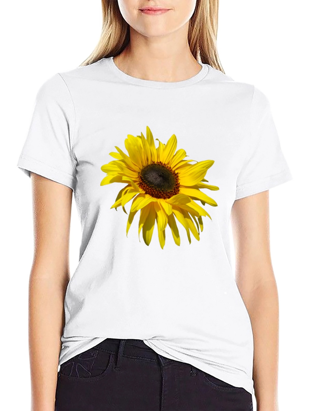 Sunflower Print Black T-Shirt