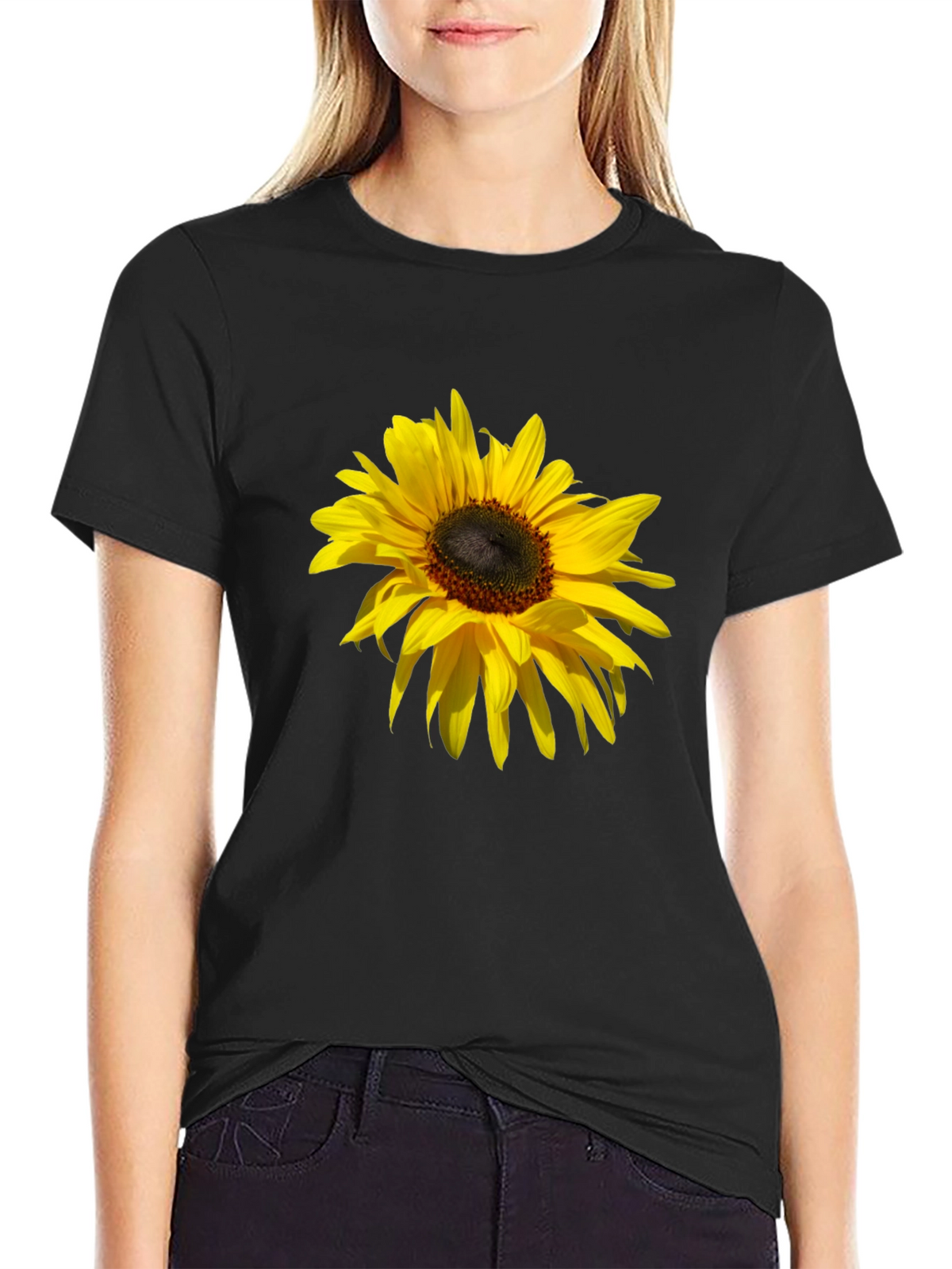 Sunflower Print Black T-Shirt