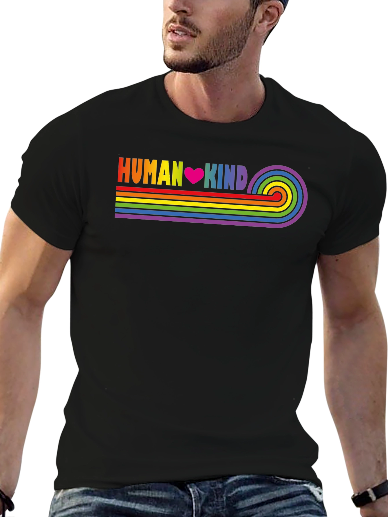 Human Kind Rainbow Stripe Tee - Black Casual T-Shirt
