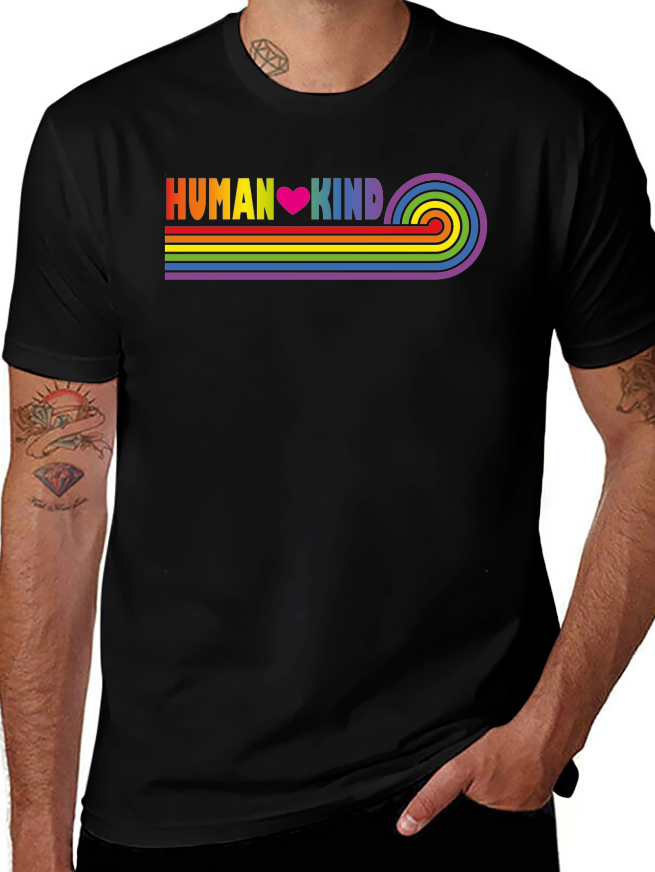 Human Kind Rainbow Stripe Tee - Black Casual T-Shirt