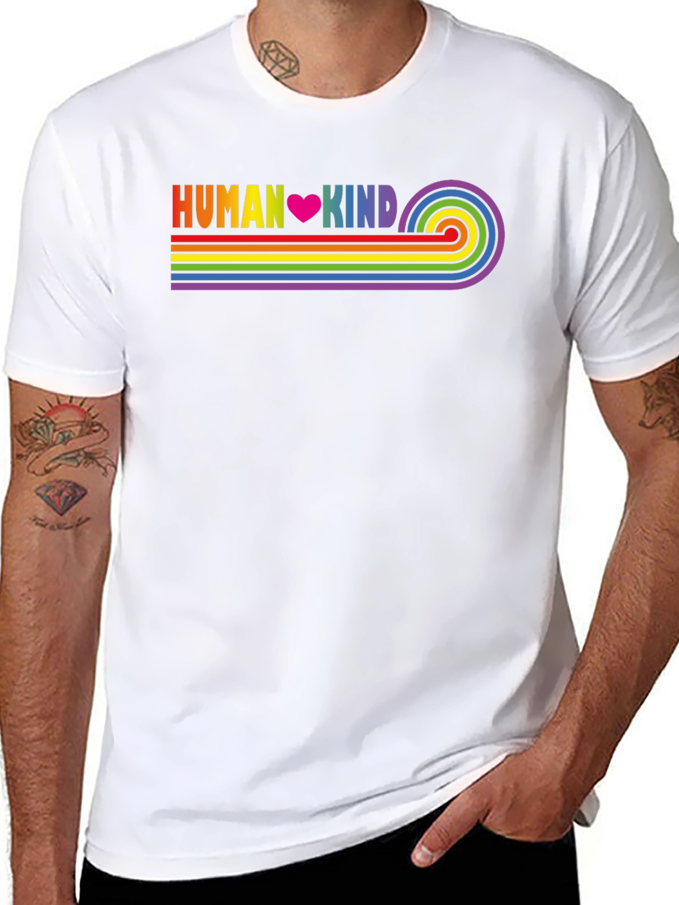 Human Kind Rainbow Stripe Tee - Black Casual T-Shirt