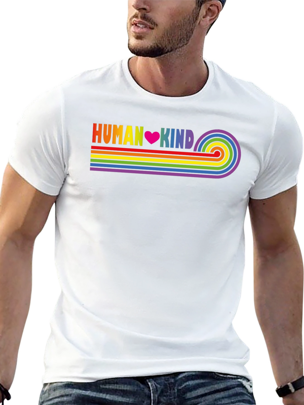 Human Kind Rainbow Stripe Tee - Black Casual T-Shirt