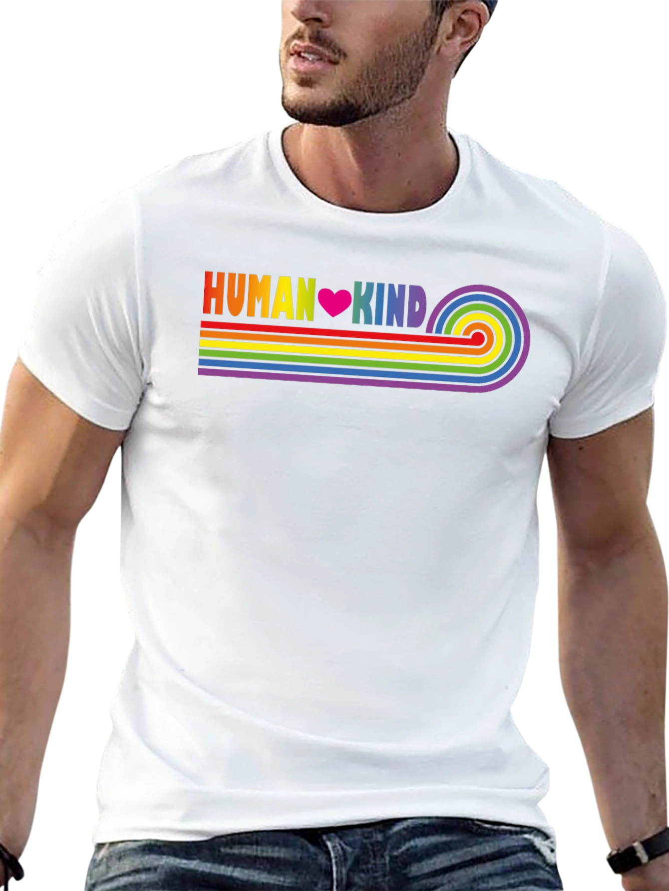 Human Kind Rainbow Stripe Tee - Black Casual T-Shirt