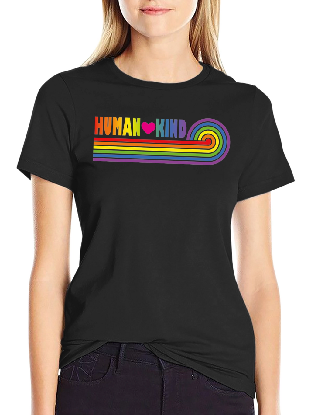 Human Kind Rainbow Stripe Tee - Black Casual T-Shirt