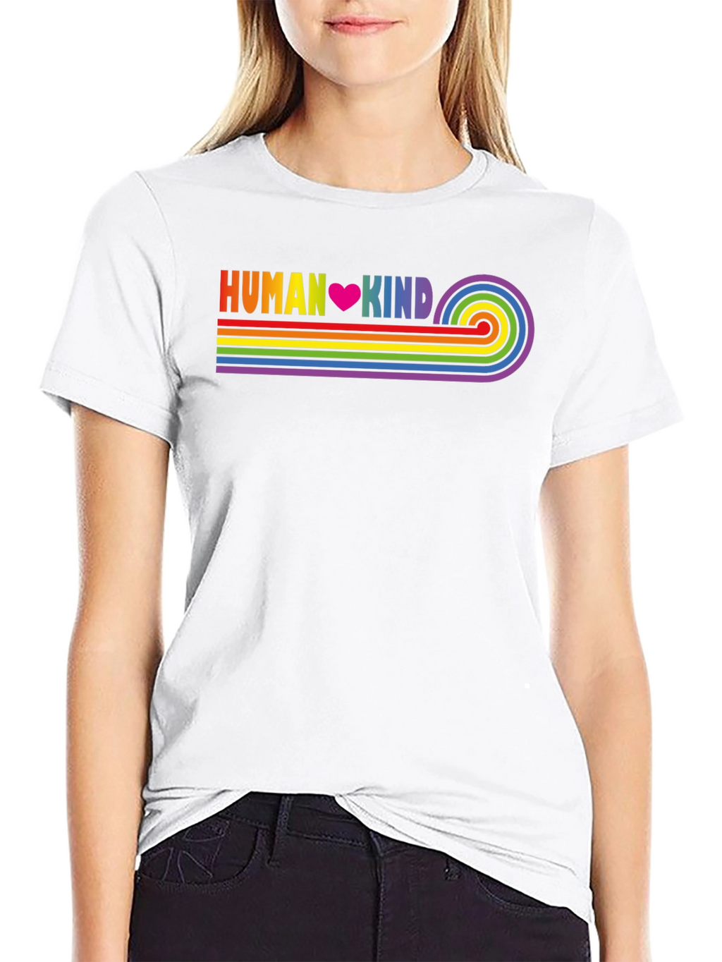 Human Kind Rainbow Stripe Tee - Black Casual T-Shirt