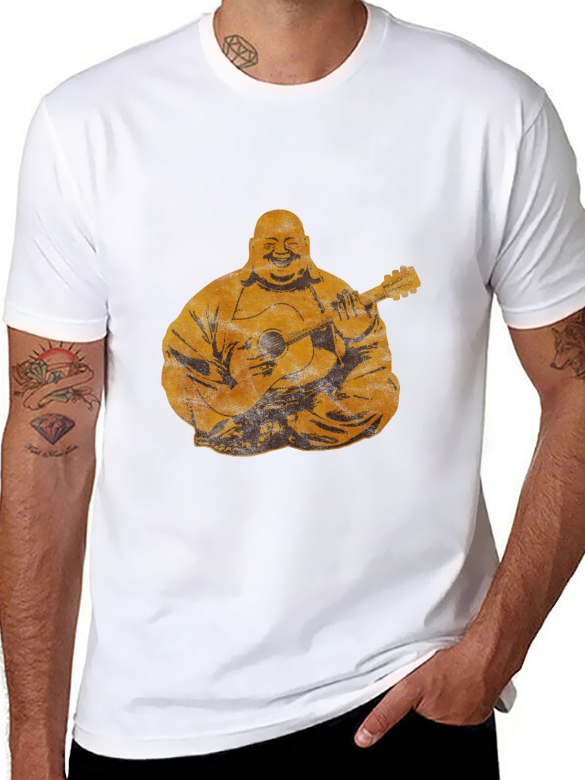 Buddha Playing Guitar Graphic Tee - Black