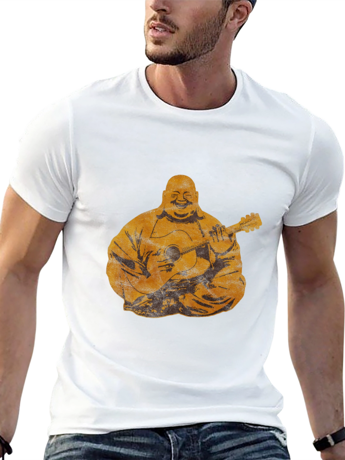Buddha Playing Guitar Graphic Tee - Black