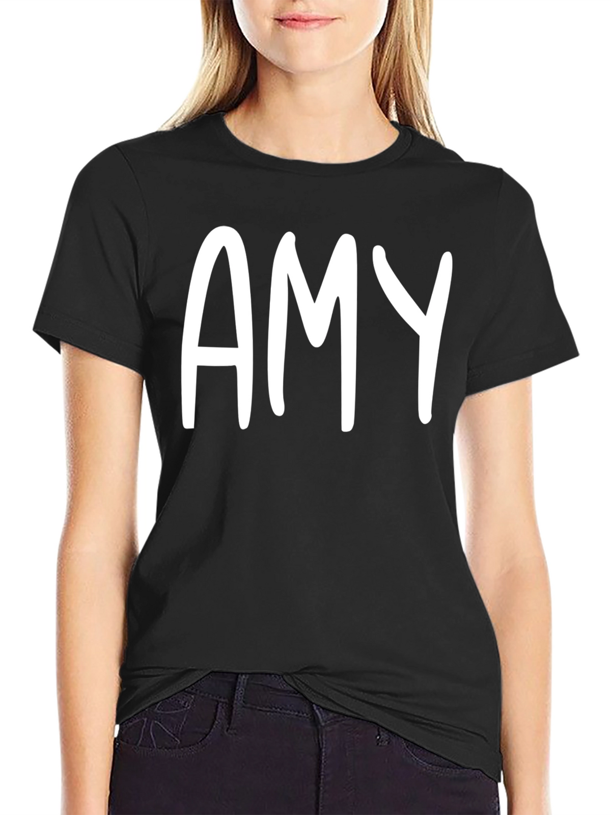 Personalized Amy White Letter Print Black Unisex T-Shirt
