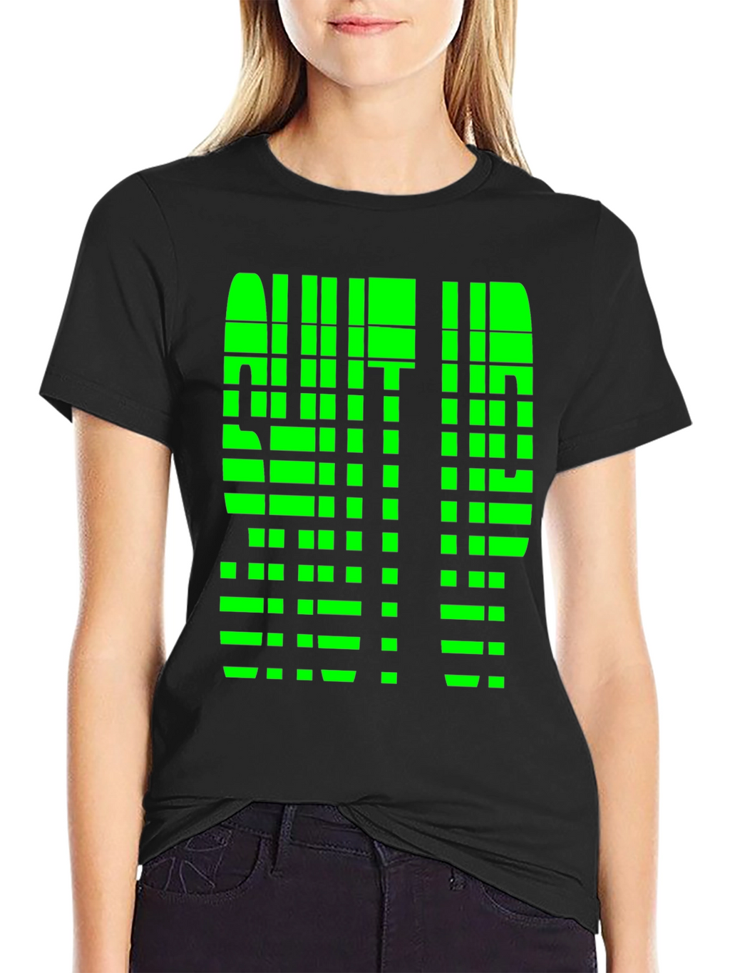 Geometric Pixelated Graphic Tee - Shut Up