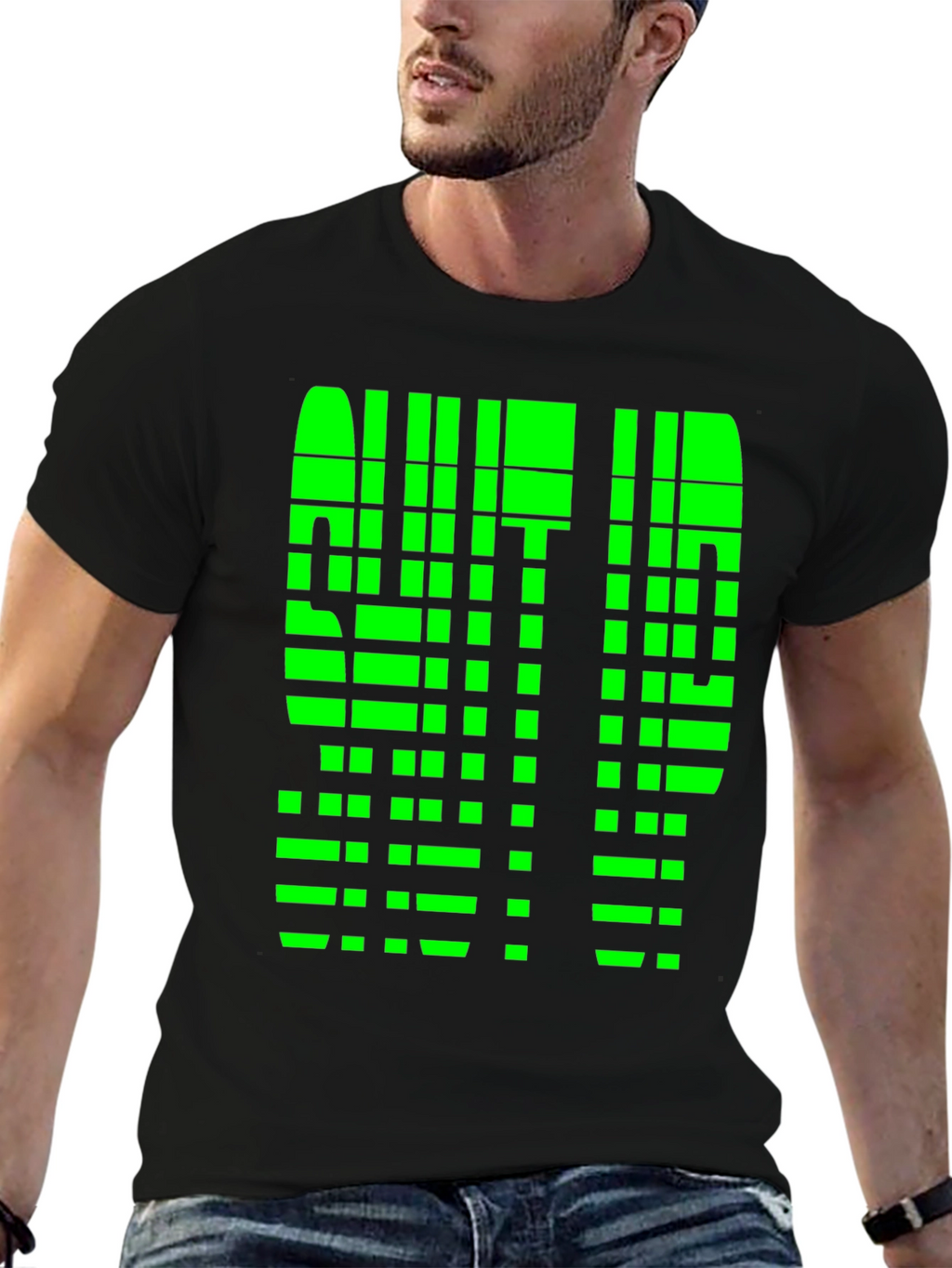 Geometric Pixelated Graphic Tee - Shut Up