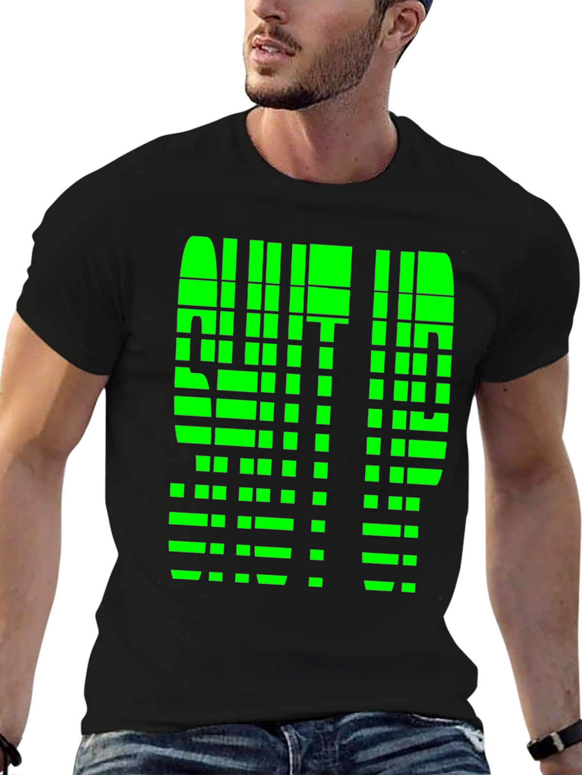 Geometric Pixelated Graphic Tee - Shut Up
