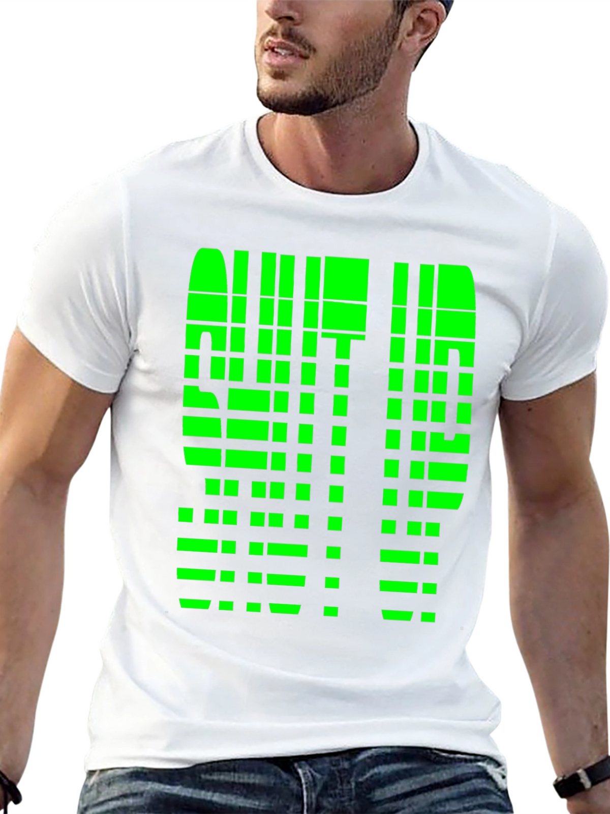 Geometric Pixelated Graphic Tee - Shut Up