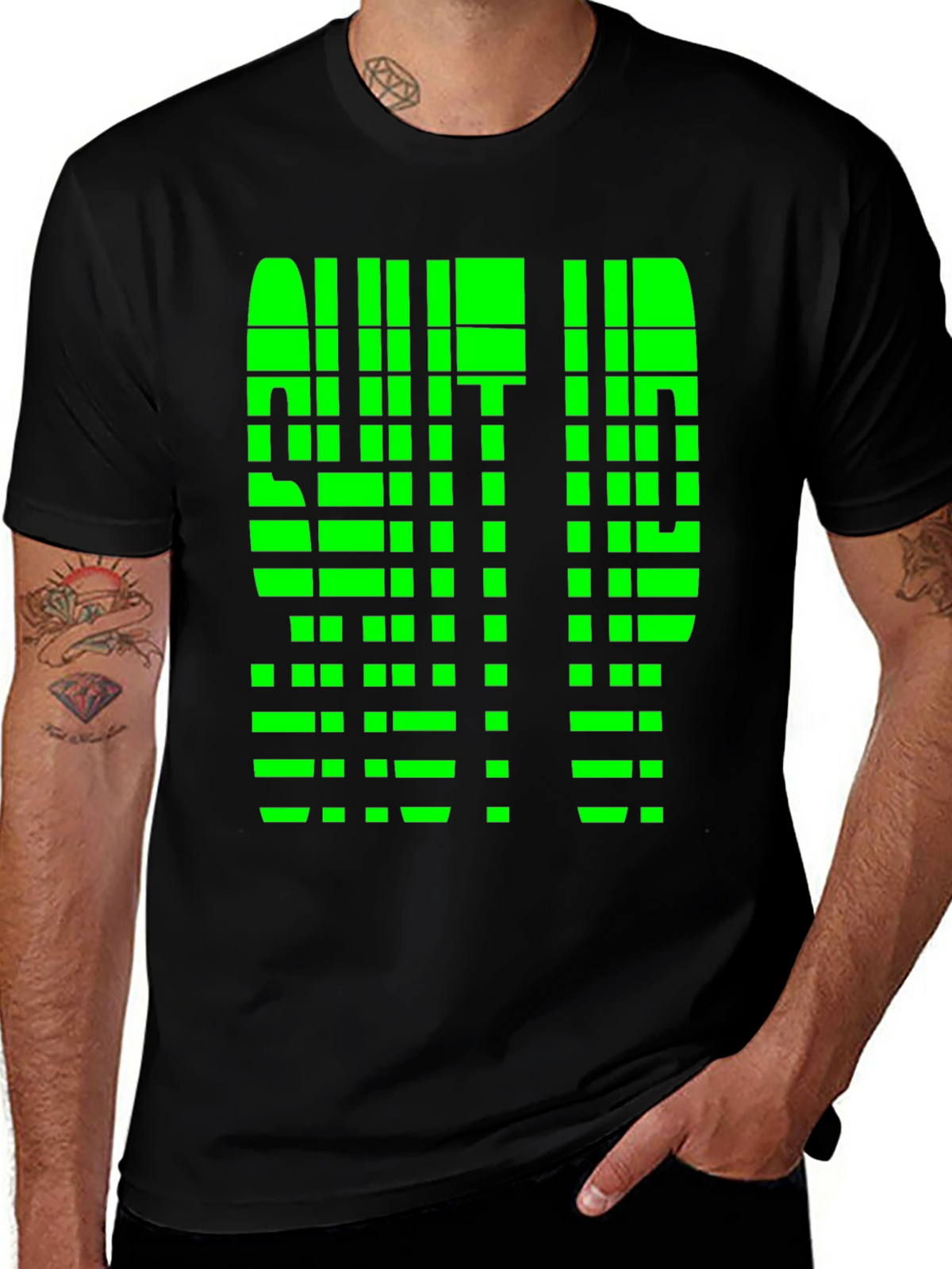 Geometric Pixelated Graphic Tee - Shut Up