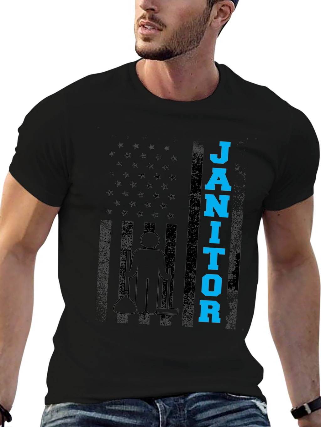 Janitor American Flag Graphic T-Shirt