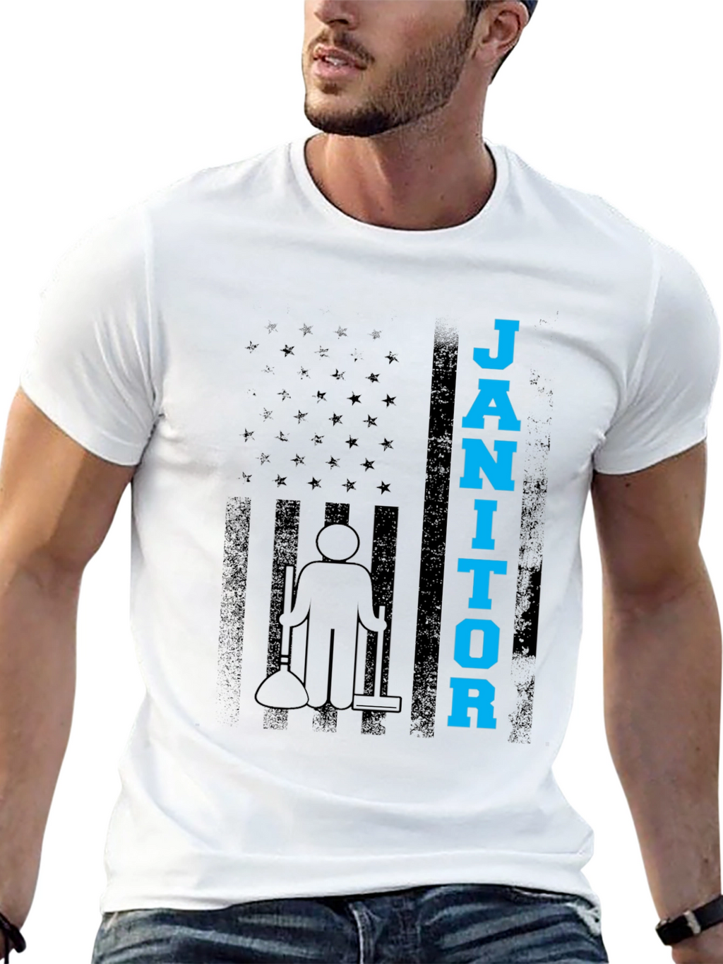 Janitor American Flag Graphic T-Shirt