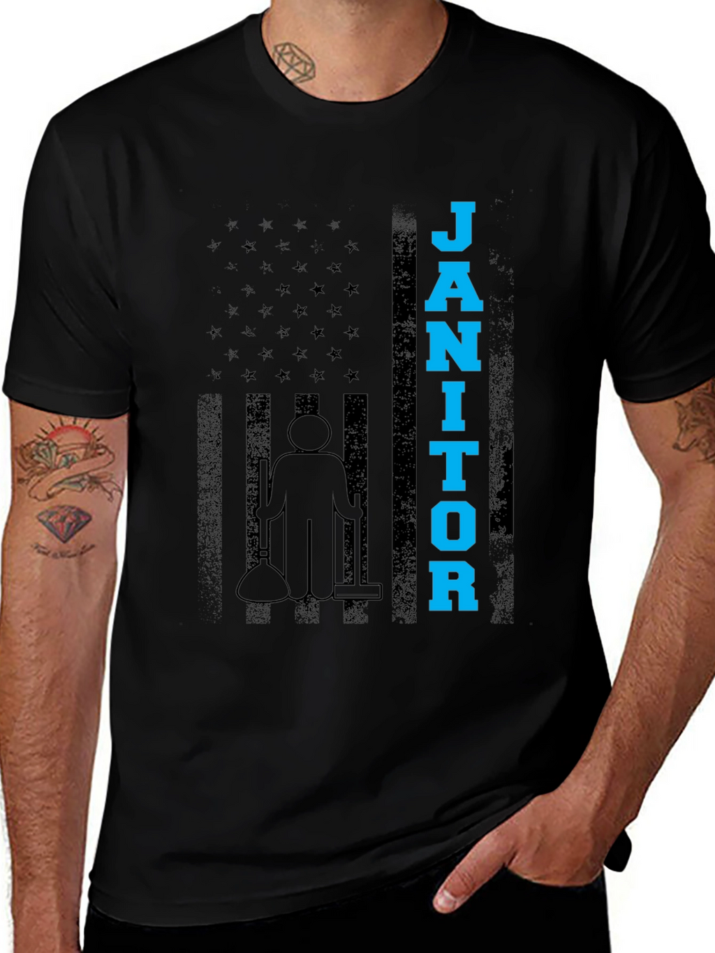 Janitor American Flag Graphic T-Shirt