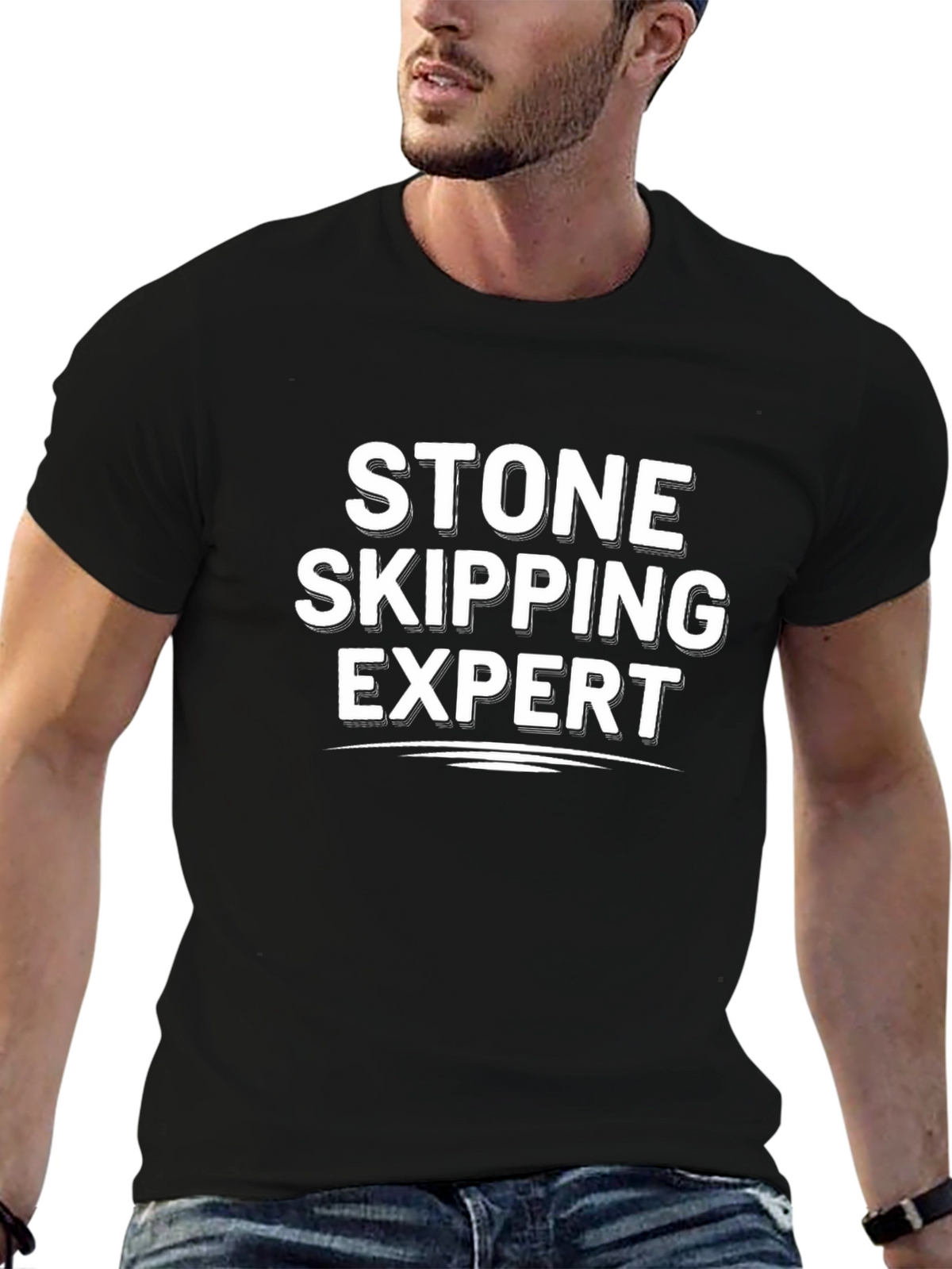 Stone Skipping Expert Black T-Shirt